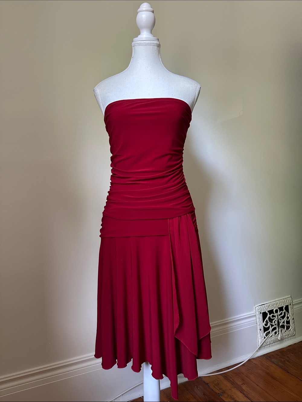 GUESS JEANS‎ Vintage Red Y2K Vamp Prom Drape Strapless Dropwaist Dress Medium